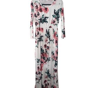 Elegant Floral Long Sleeve Maternity Maxi Dress